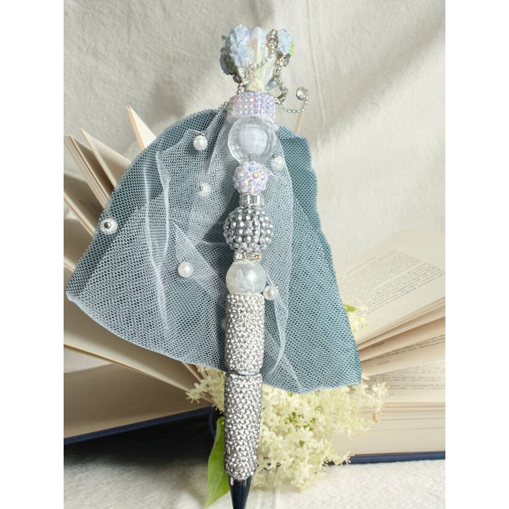Elegant White Pearl & Rhinestone Wedding Guest Book Signing Pen With Delicate Tu